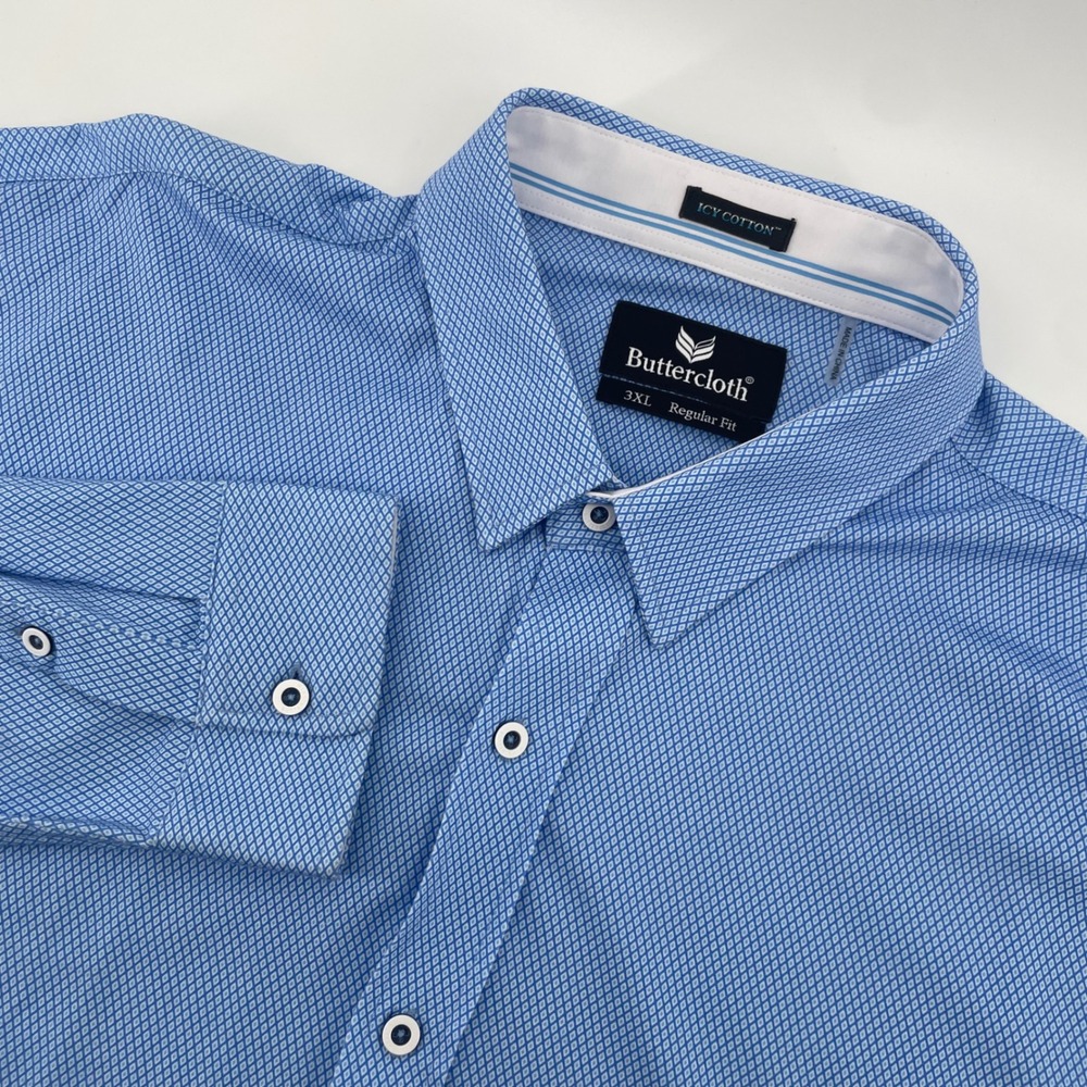 Buttercloth Button Down Men 3XL Blue Geometric Icy Cotton Regular Fit Shirt